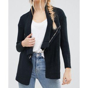 Black Knitted Jacket with Gold Zippers Detail